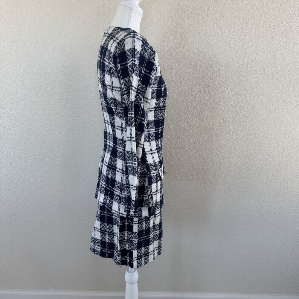 Byer Dress Jacket & Skirt Suit Set Navy Blue White Plaid Juniors Size 9 Vintage - Picture 5 of 16